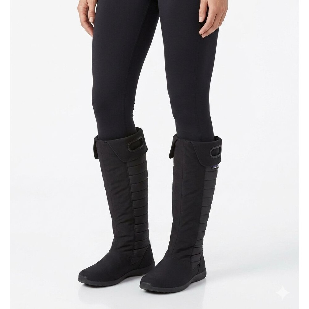 PATAGONIA Fiona Quilted Tall Winter Boots Black Women's Size 8 EUC Primaloft